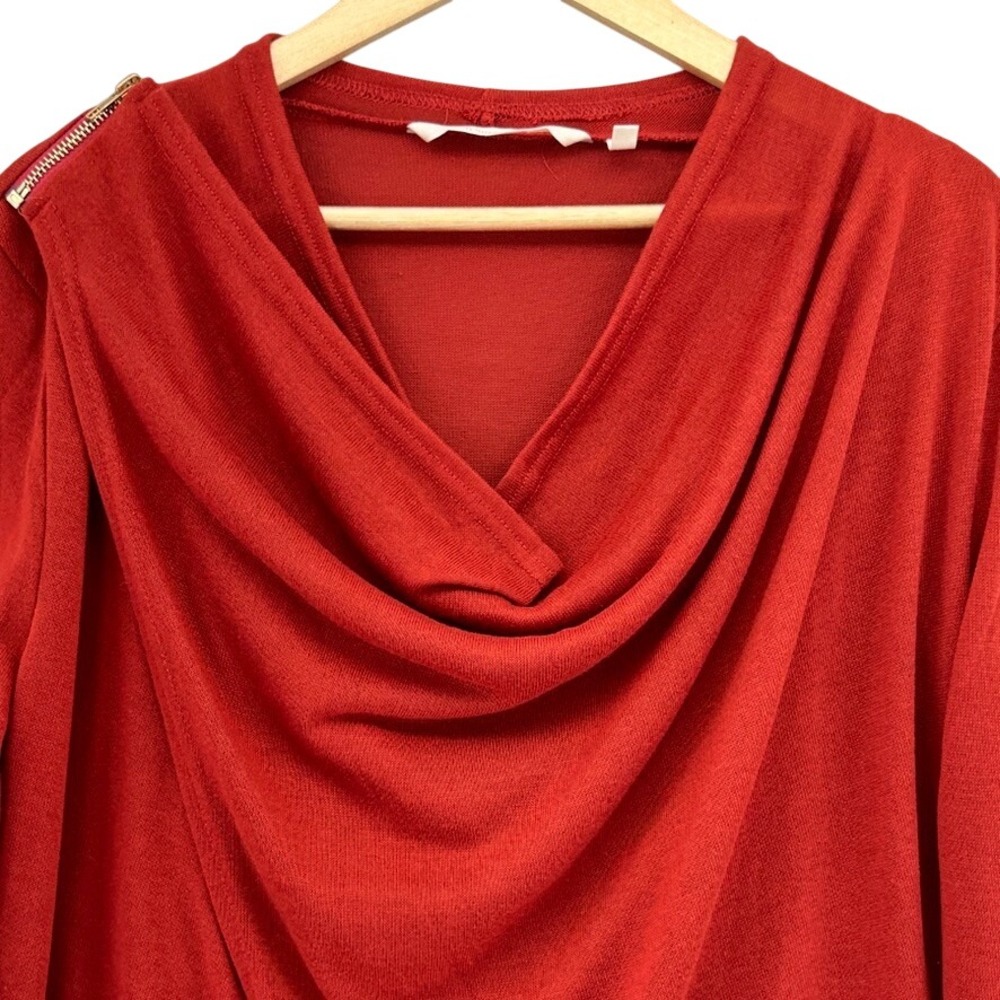 Soft Surroundings Red Cowl Neck Asymmetric Zip Wrap Top SZ Large Boho Comfy